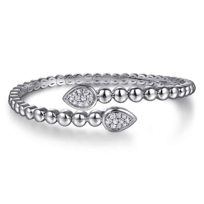 925 Sterling Silver Bujukan White Sapphire Bypass Bangle Bracelet
