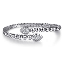 925 Sterling Silver Bujukan White Sapphire Bypass Bangle Bracelet