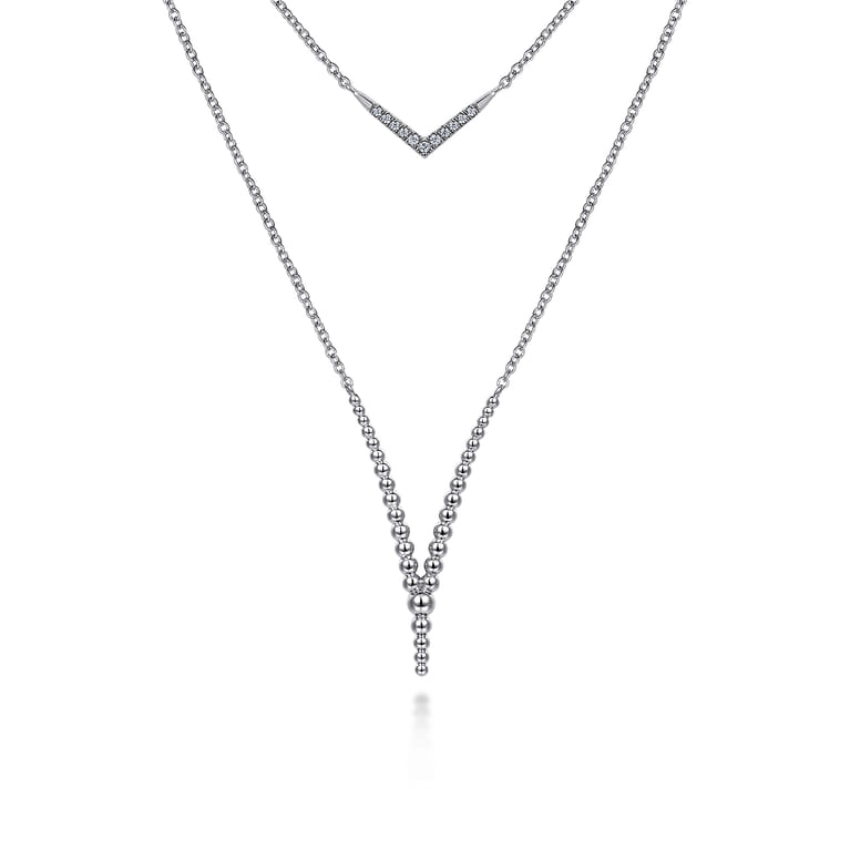 925 Sterling Silver Bujukan White Sapphire Chevron Necklace - Shot 1
