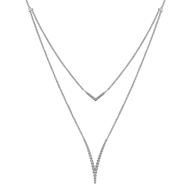 925 Sterling Silver Bujukan White Sapphire Chevron Necklace - Shot 2