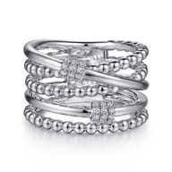 925 Sterling Silver Bujukan White Sapphire Criss Cross Ring