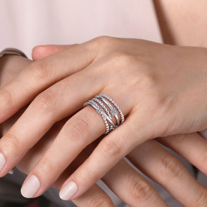 925 Sterling Silver Bujukan White Sapphire Criss Cross Ring