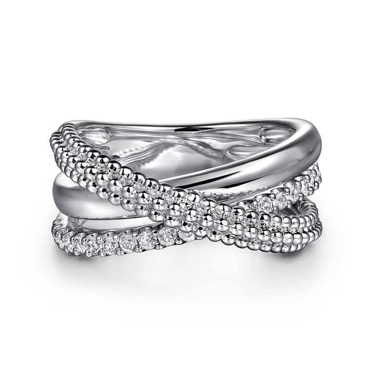 925 Sterling Silver Bujukan White Sapphire Criss Cross Ring - Shot 1