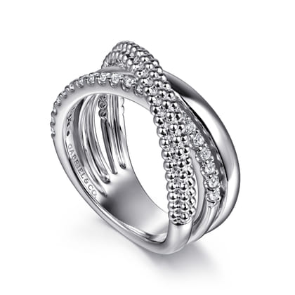 925 Sterling Silver Bujukan White Sapphire Criss Cross Ring