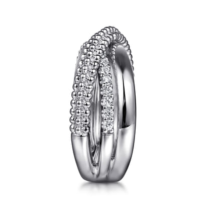 925 Sterling Silver Bujukan White Sapphire Criss Cross Ring