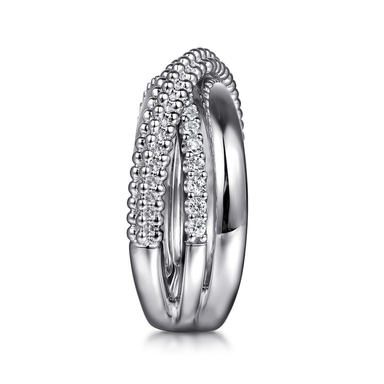 925 Sterling Silver Bujukan White Sapphire Criss Cross Ring - Shot 4