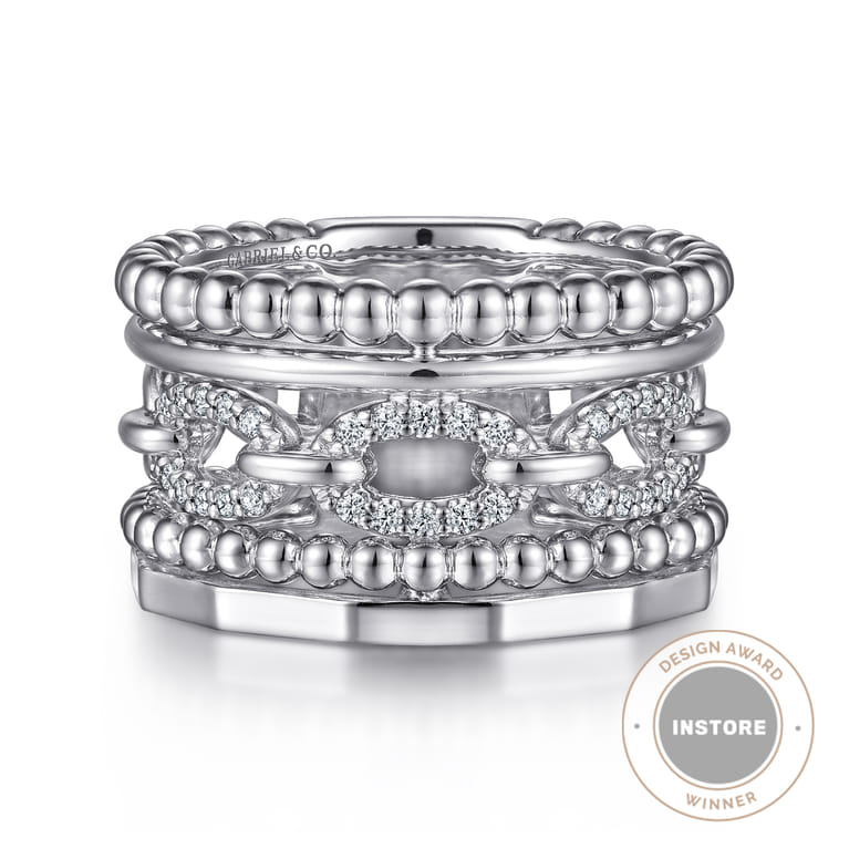 925 Sterling Silver Bujukan White Sapphire Easy Stackable Ring - Shot 1
