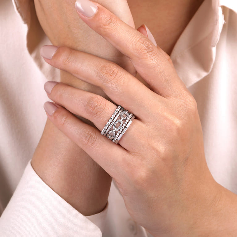 925 Sterling Silver Bujukan White Sapphire Easy Stackable Ring - Shot 5
