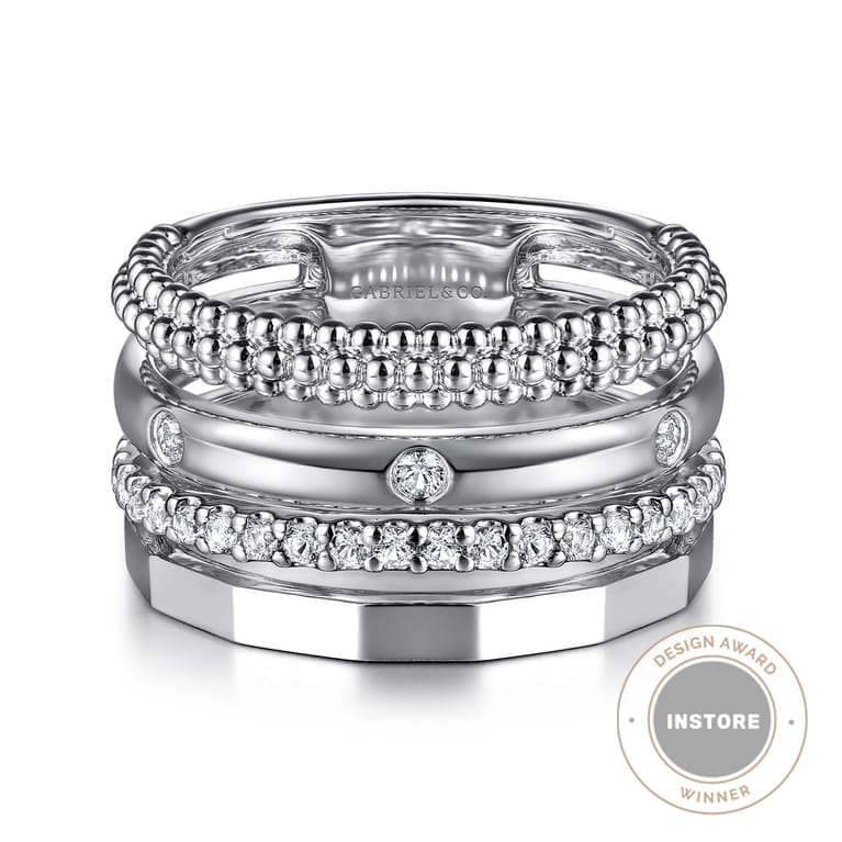 925 Sterling Silver Bujukan White Sapphire Easy Stackable Ring - Shot 1