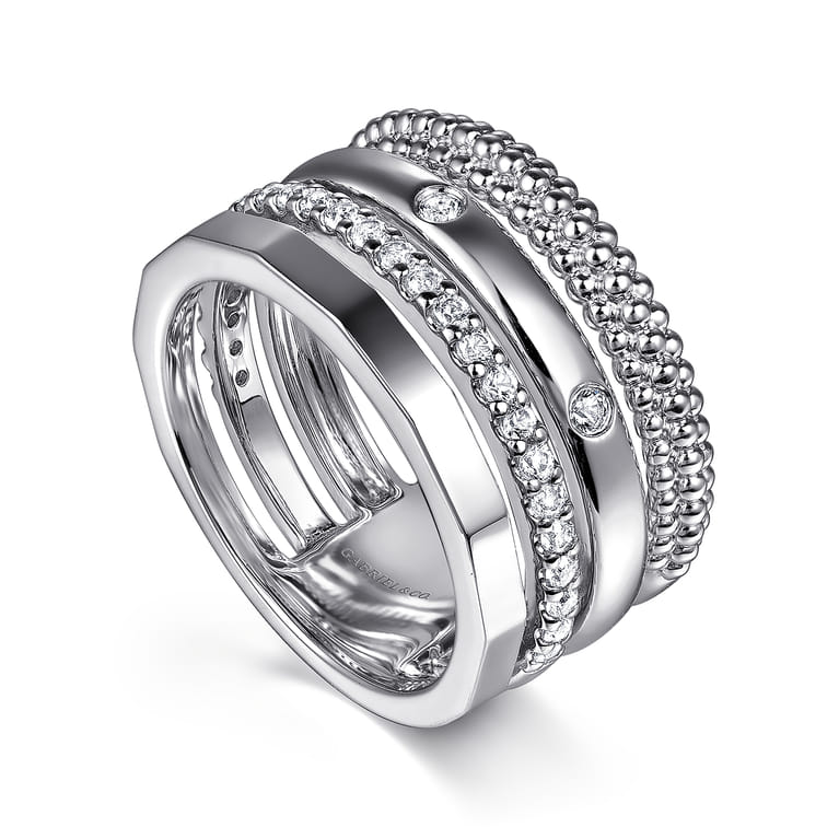 925 Sterling Silver Bujukan White Sapphire Easy Stackable Ring - Shot 3