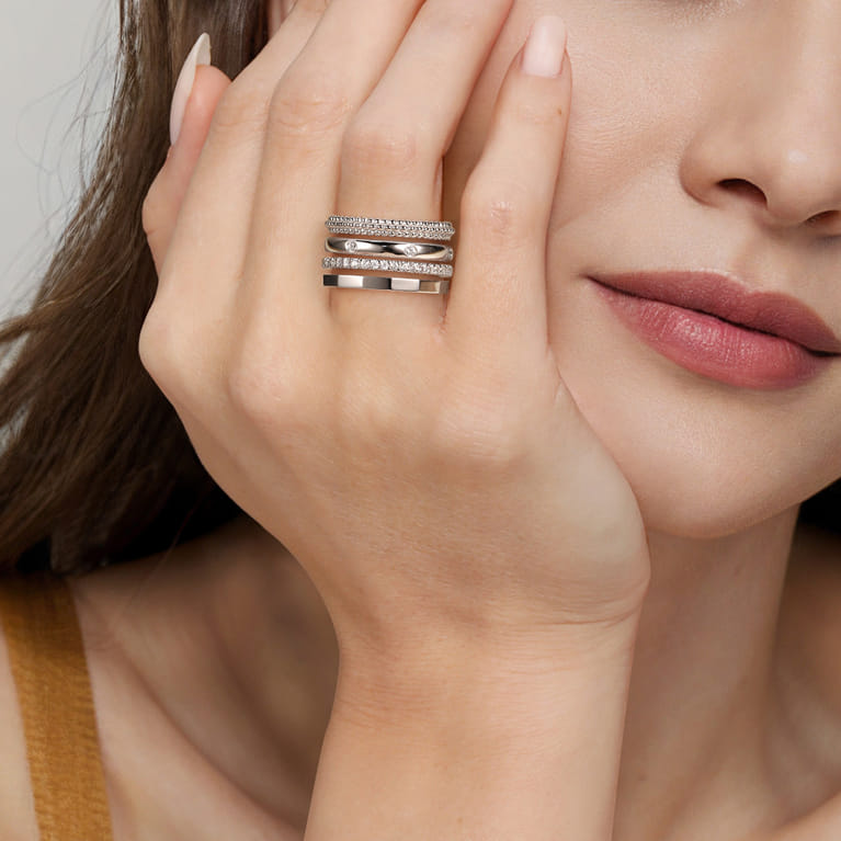 925 Sterling Silver Bujukan White Sapphire Easy Stackable Ring - Shot 5