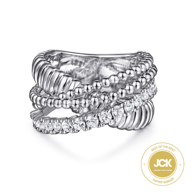 925 Sterling Silver Bujukan White Sapphire Lady's Criss Cross Ring - Shot 1