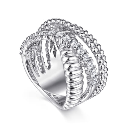 925 Sterling Silver Bujukan White Sapphire Lady's Criss Cross Ring