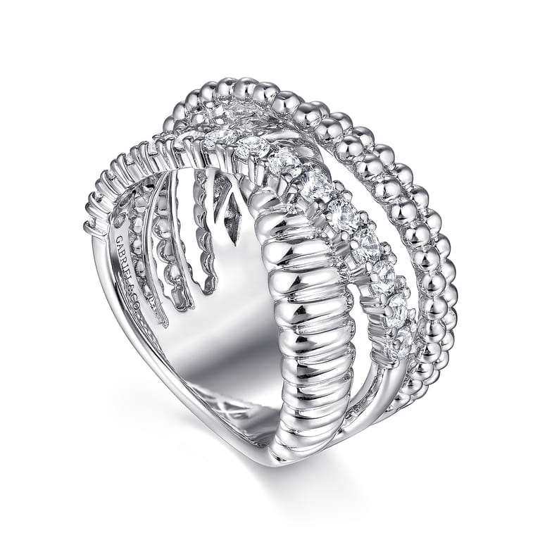 925 Sterling Silver Bujukan White Sapphire Lady's Criss Cross Ring - Shot 3