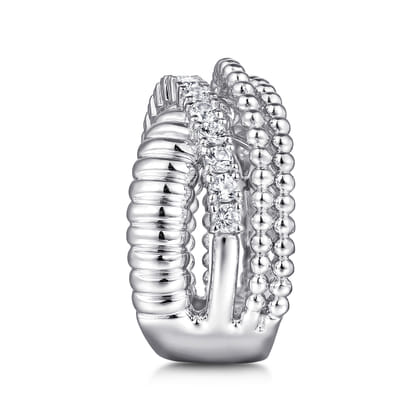 925 Sterling Silver Bujukan White Sapphire Lady's Criss Cross Ring