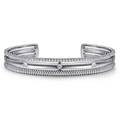 925 Sterling Silver Bujukan White Sapphire Multi Row Cuff Bracelet
