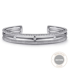 925 Sterling Silver Bujukan White Sapphire Multi Row Cuff