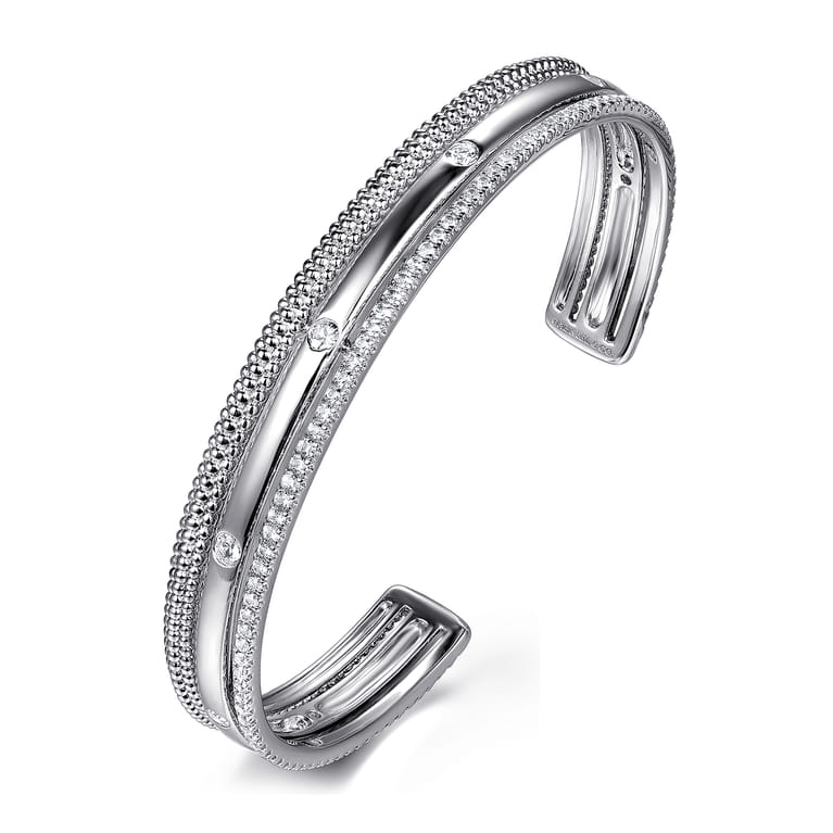925 Sterling Silver Bujukan White Sapphire Multi Row Cuff - Shot 2