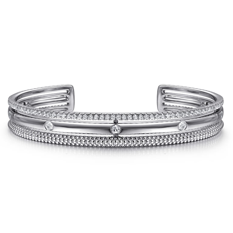 925 Sterling Silver Bujukan White Sapphire Multi Row Cuff - Shot 1