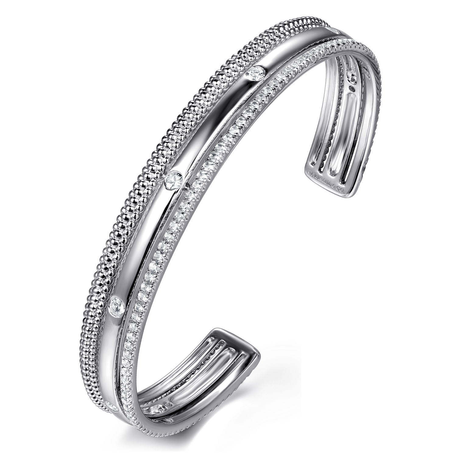 925 Sterling Silver Bujukan White Sapphire Multi Row Cuff