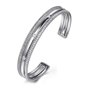 925 Sterling Silver Bujukan White Sapphire Multi Row Cuff