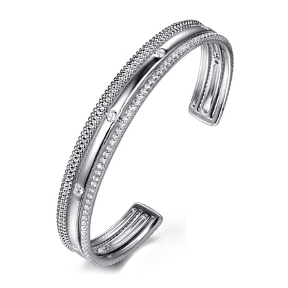 925 Sterling Silver Bujukan White Sapphire Multi Row Cuff