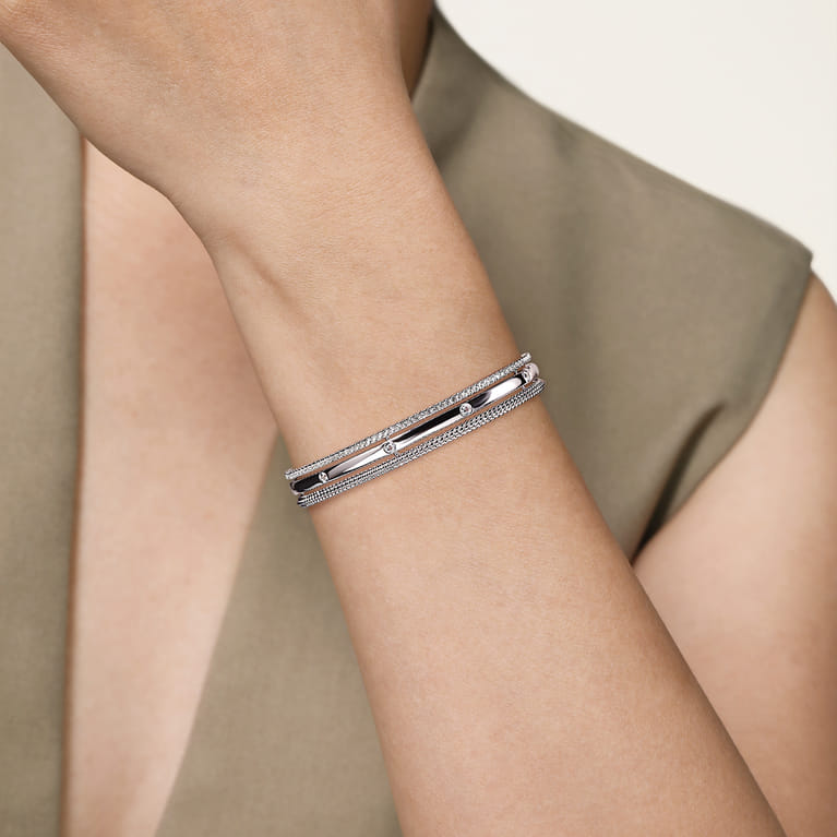 925 Sterling Silver Bujukan White Sapphire Multi Row Cuff - Shot 4