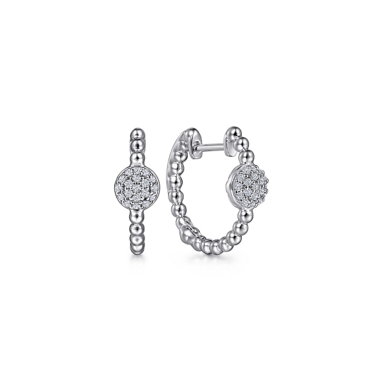 925 Sterling Silver Bujukan White Sapphire Pave Huggie Earrings - Shot 1