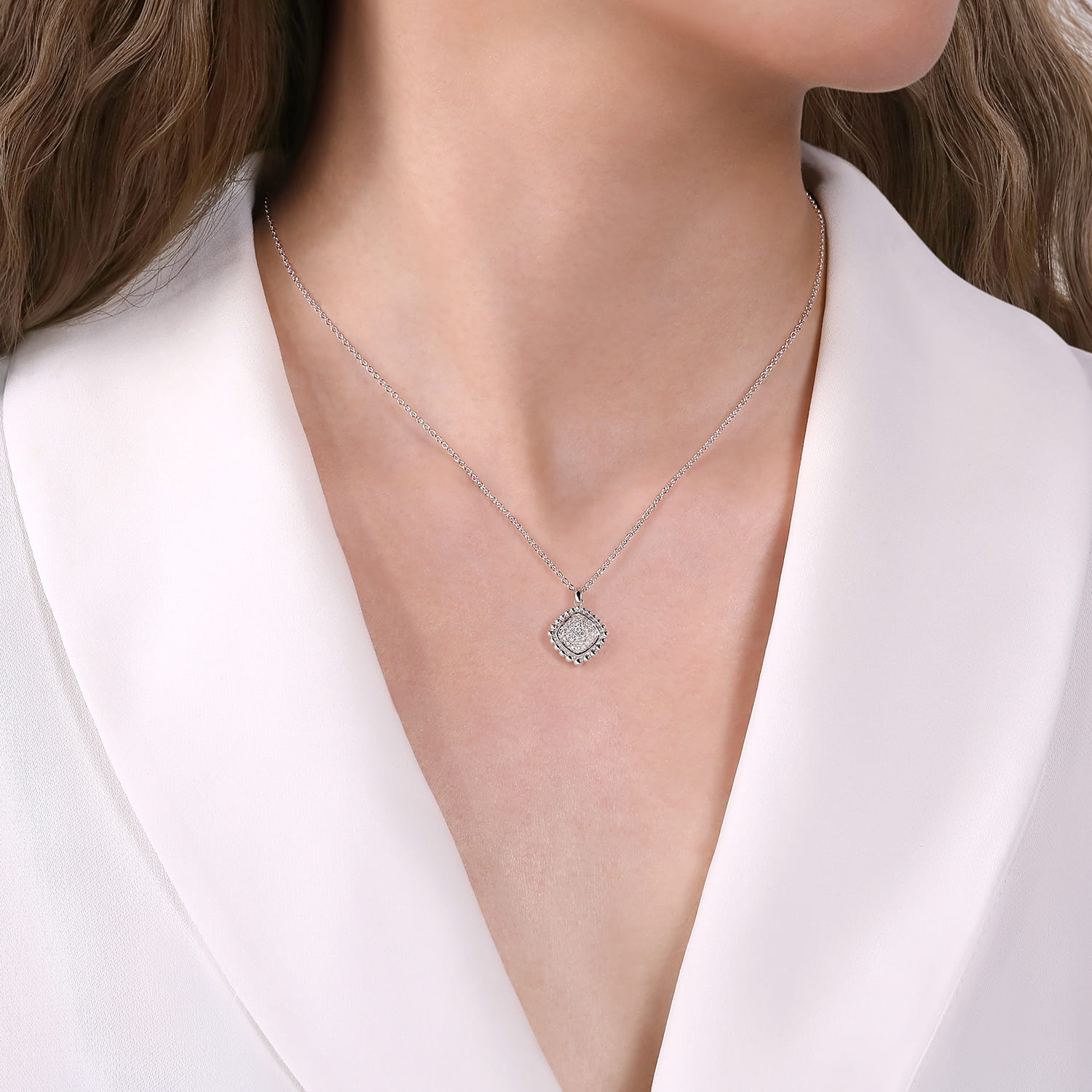 925 Sterling Silver Bujukan White Sapphire Pave Pendant Necklace - Shot 3
