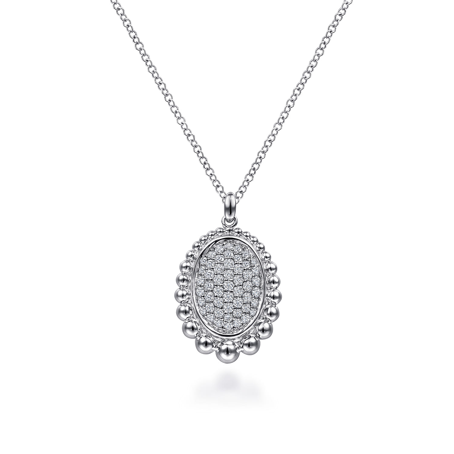 925 Sterling Silver Bujukan White Sapphire Pave Pendant Necklace - Shot 1