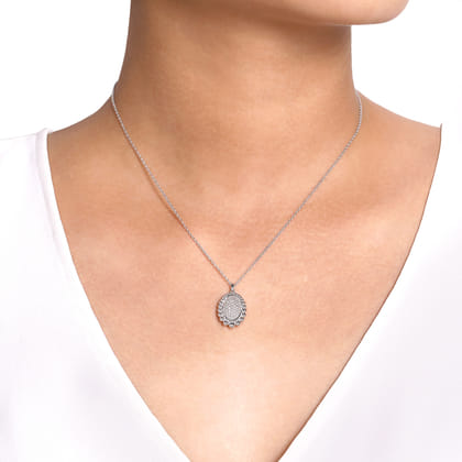 925 Sterling Silver Bujukan White Sapphire Pave Pendant Necklace