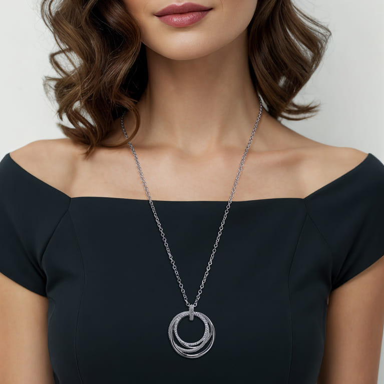 925 Sterling Silver Bujukan White Sapphire Pendant Drop Necklace - Shot 4