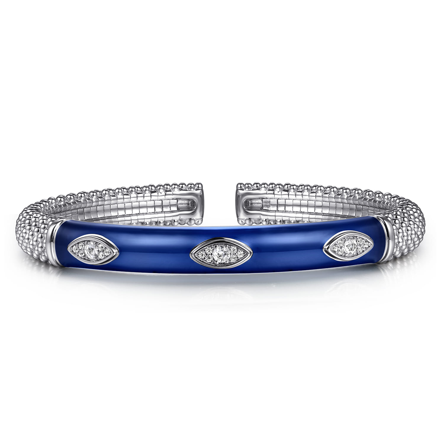 925 Sterling Silver Bujukan White Sapphire Split Bangle with Chrome Blue Enamel - Shot 1