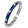 925 Sterling Silver Bujukan White Sapphire Split Bangle with Chrome Blue Enamel