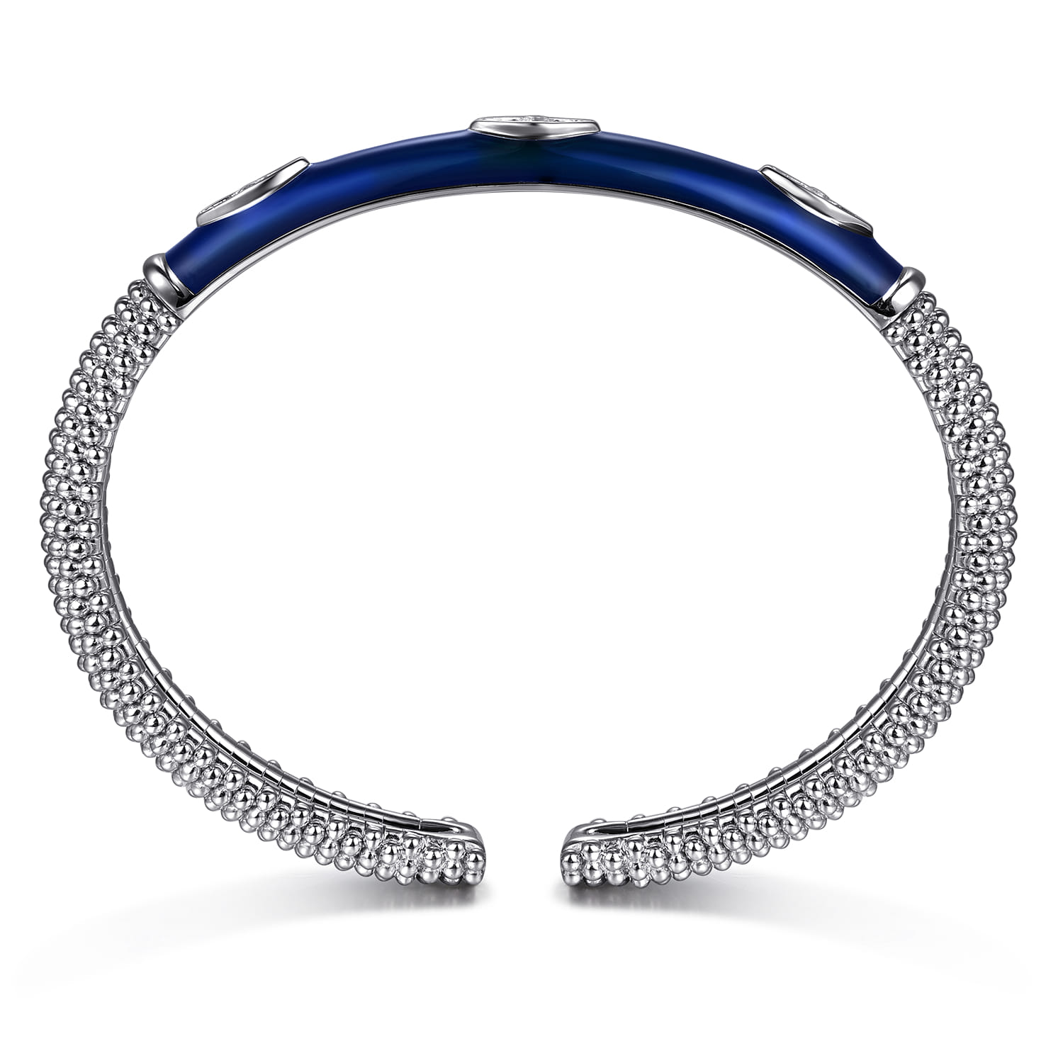 925 Sterling Silver Bujukan White Sapphire Split Bangle with Chrome Blue Enamel - Shot 3