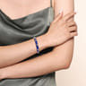925 Sterling Silver Bujukan White Sapphire Split Bangle with Chrome Blue Enamel