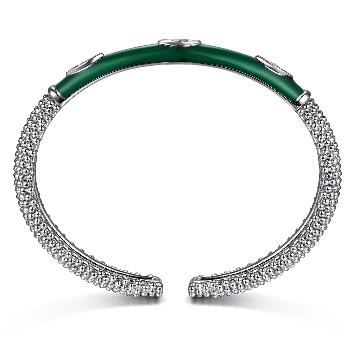 925 Sterling Silver Bujukan White Sapphire Split Bangle with Chrome Green Enamel - Shot 3