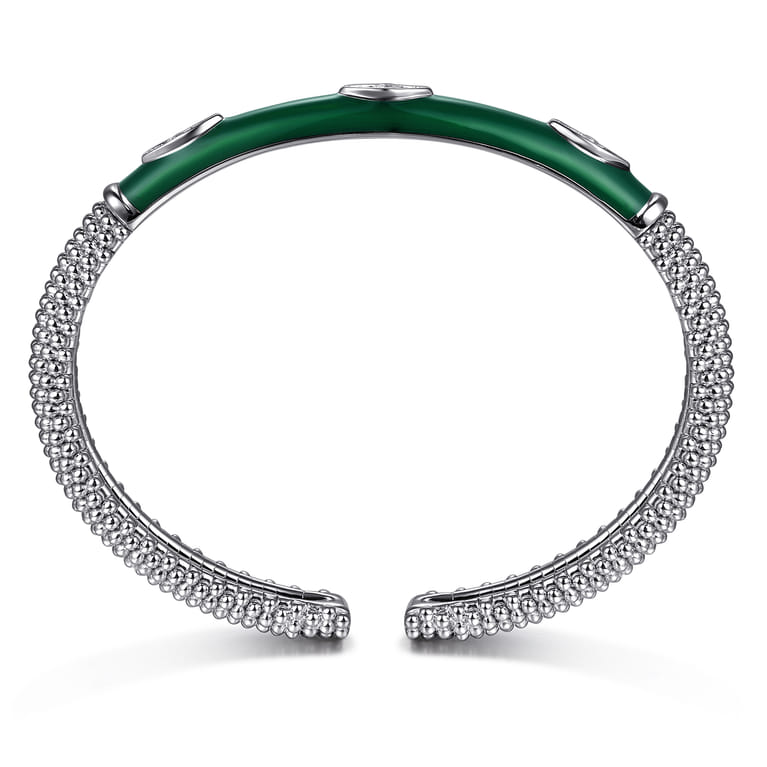 925 Sterling Silver Bujukan White Sapphire Split Bangle with Chrome Green Enamel - Shot 3