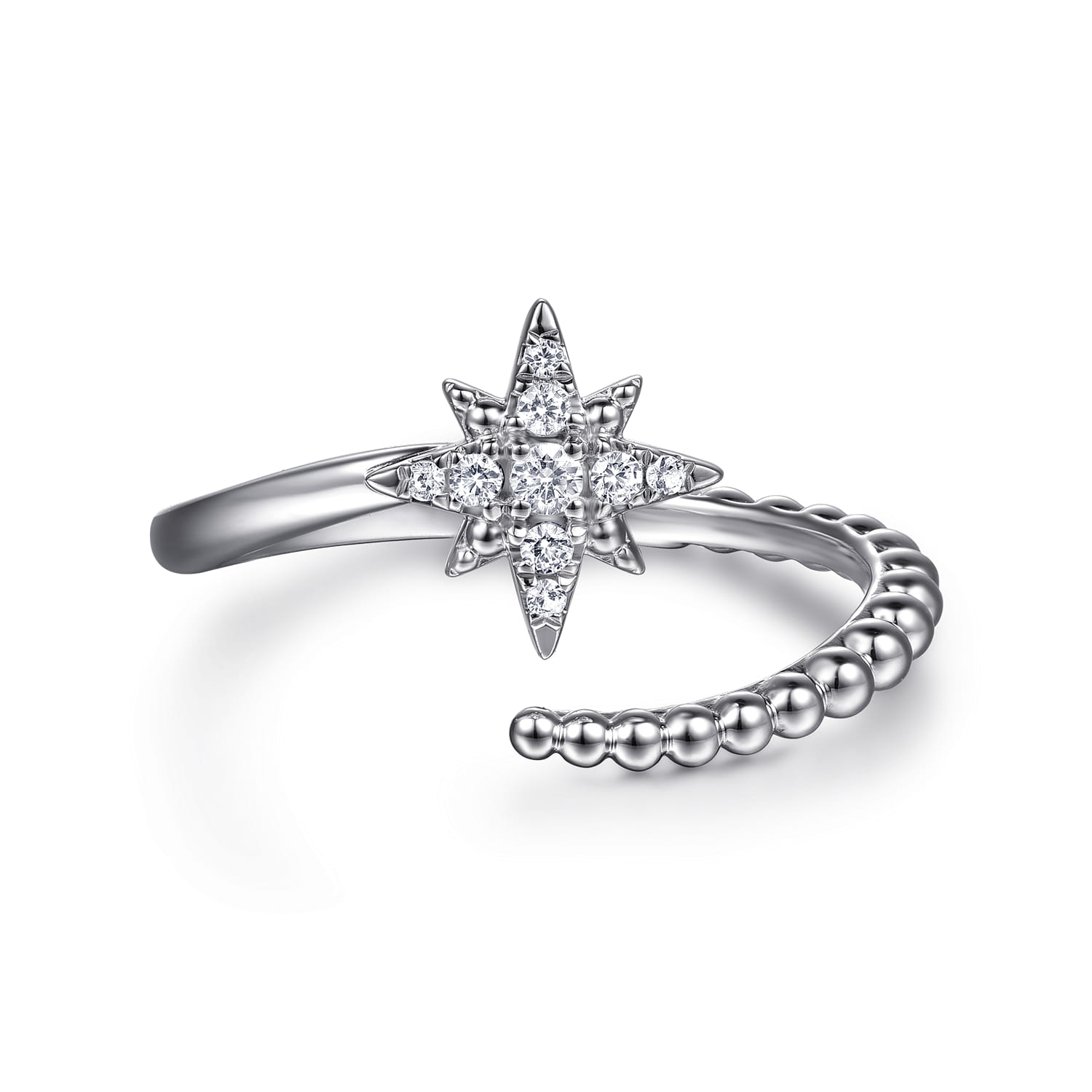 925 Sterling Silver Bujukan White Sapphire Starburst Bypass Ring - Shot 1
