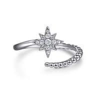 925 Sterling Silver Bujukan White Sapphire Starburst Bypass Ring