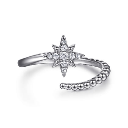 925 Sterling Silver Bujukan White Sapphire Starburst Bypass Ring