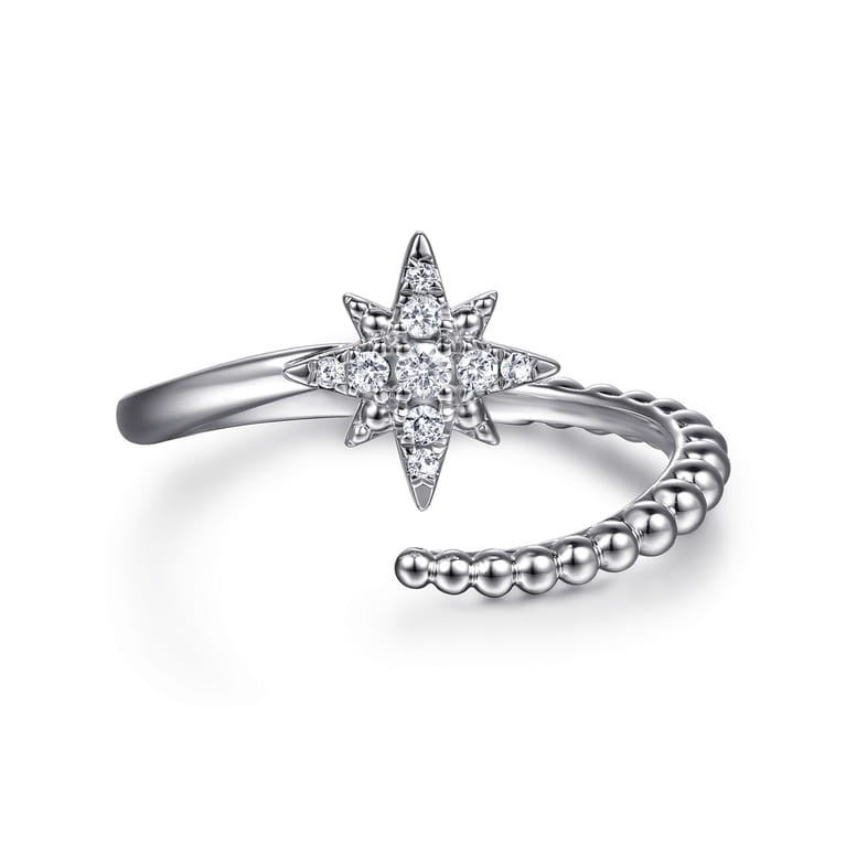 925 Sterling Silver Bujukan White Sapphire Starburst Bypass Ring - Shot 1