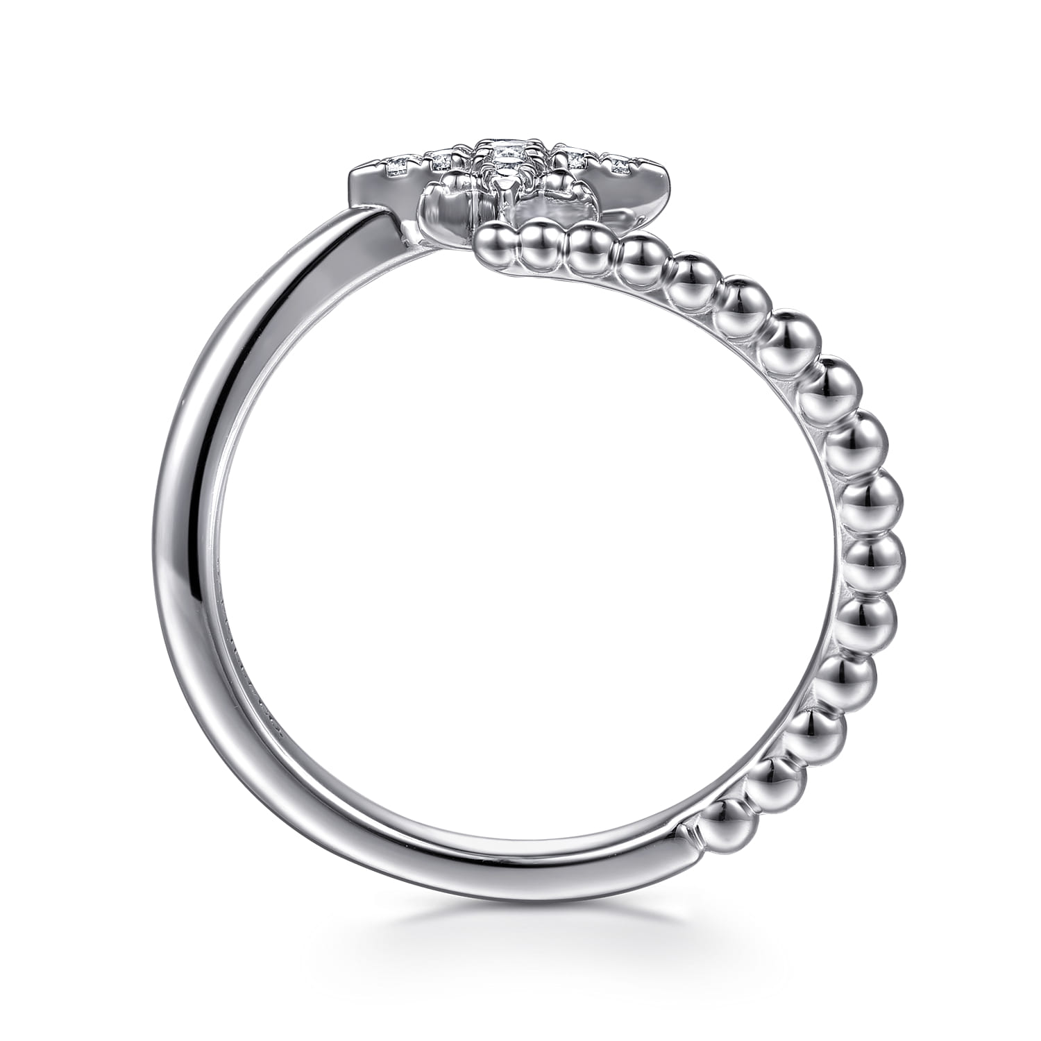 925 Sterling Silver Bujukan White Sapphire Starburst Bypass Ring - Shot 2
