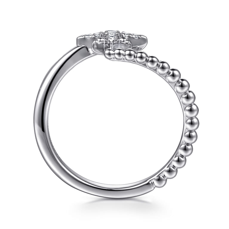 925 Sterling Silver Bujukan White Sapphire Starburst Bypass Ring - Shot 2