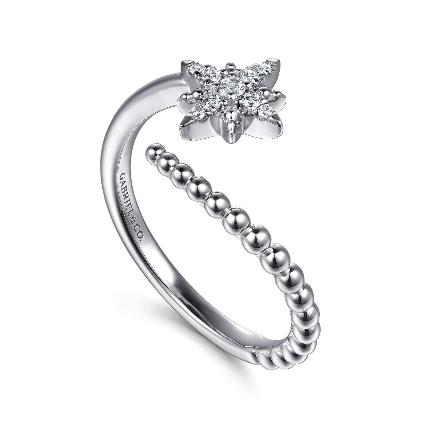 925 Sterling Silver Bujukan White Sapphire Starburst Bypass Ring - Shot 3