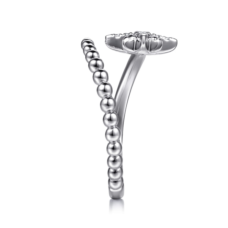 925 Sterling Silver Bujukan White Sapphire Starburst Bypass Ring - Shot 4