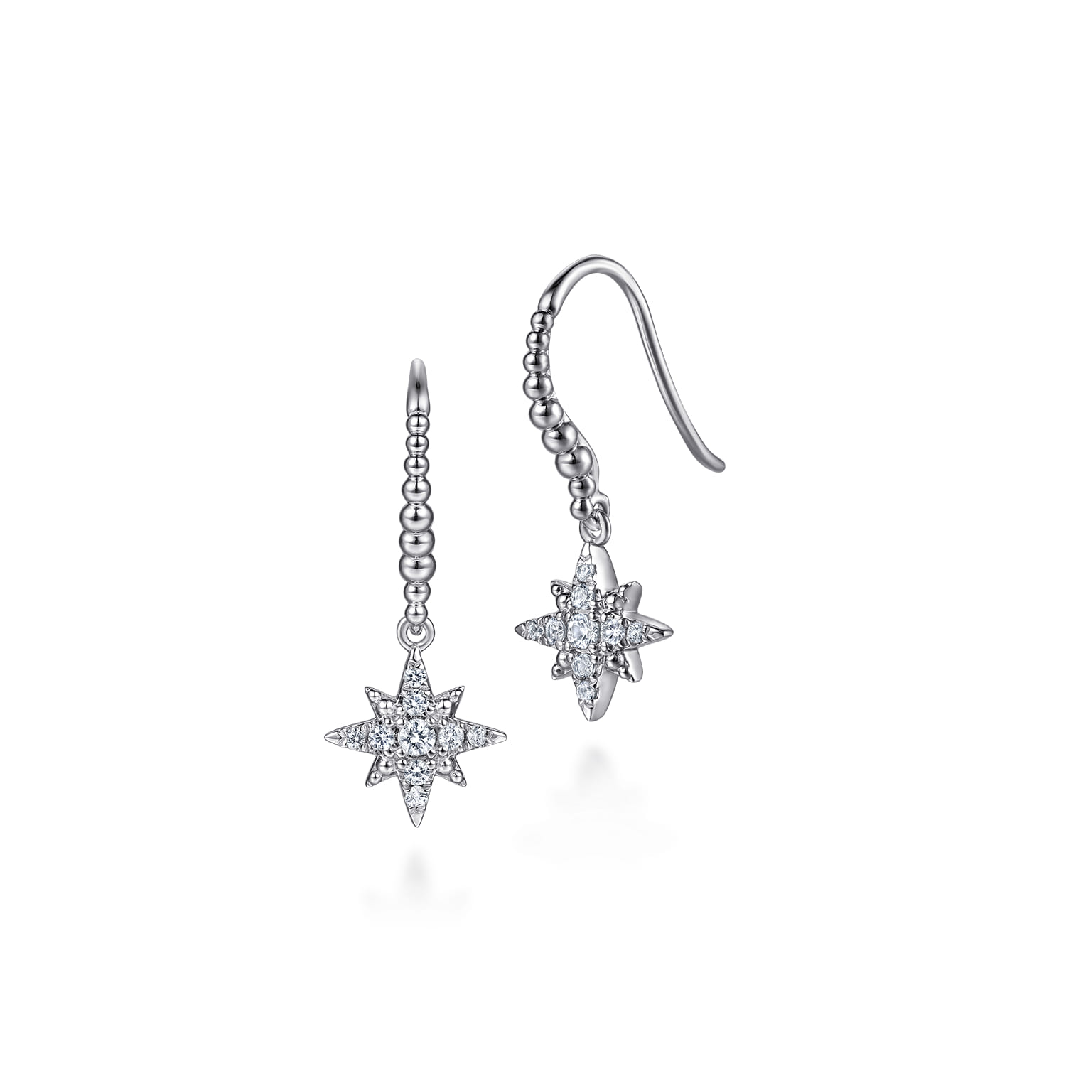 925 Sterling Silver Bujukan White Sapphire Starburst Drop Earrings - Shot 1