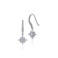 925 Sterling Silver Bujukan White Sapphire Starburst Drop Earrings