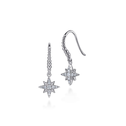 925 Sterling Silver Bujukan White Sapphire Starburst Drop Earrings