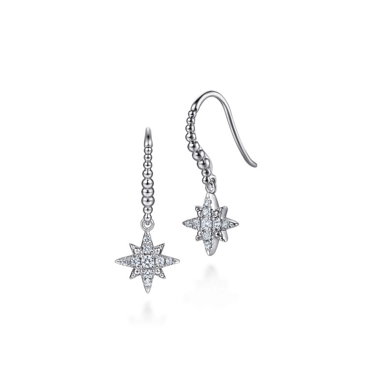 925 Sterling Silver Bujukan White Sapphire Starburst Drop Earrings - Shot 1